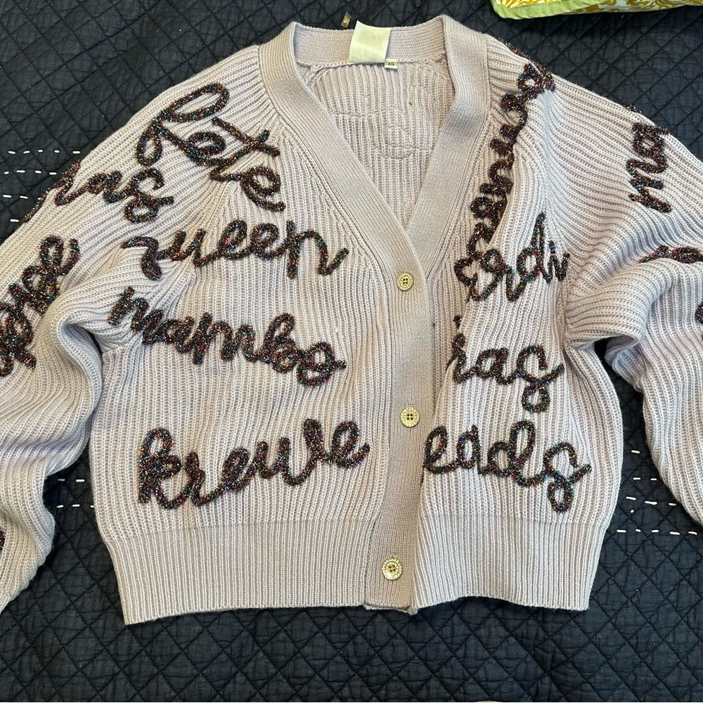 QUEEN OF SPARKLES Embroidered Lavender Cardigan and Skirt Set